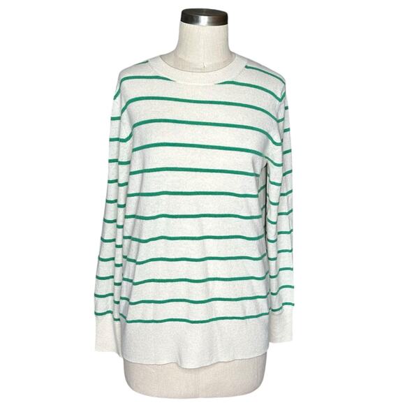 NORDSTROM Signature Cashmere Cream Green Striped Pullover Knit Sweater Women's M - Picture 1 of 6